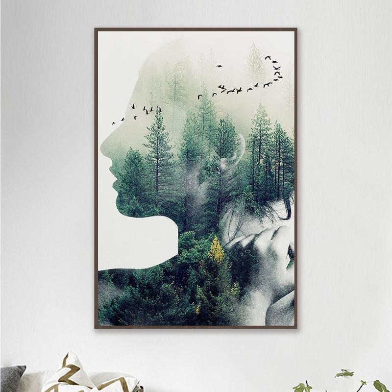 Изображение товара: Скандинавский Декор простая девушка туман лес пейзаж скандинавийский стиль природный пейзаж Искусство на стену Hd холст постер гостиная домашний декор