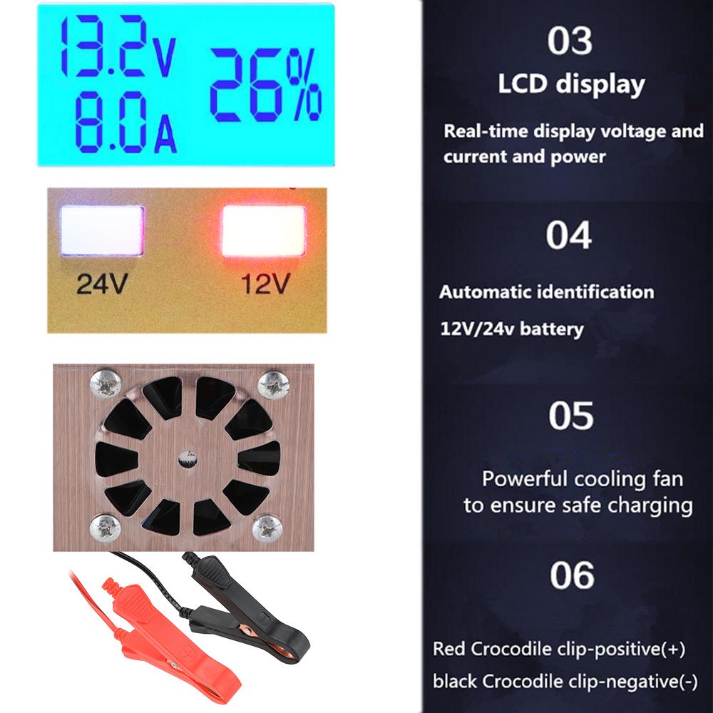 Изображение товара: Зарядное устройство для автомобильного аккумулятора, 110/220 В, автоматическое, с ЖК-дисплеем, вилка стандарта США/ЕС