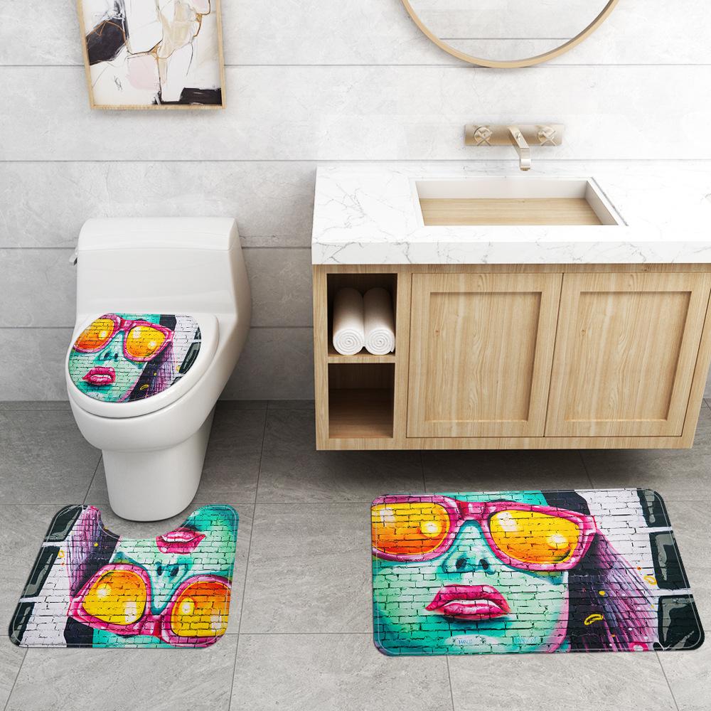 Изображение товара: Современный стиль, набор ковров для ванной комнаты, водонепроницаемая занавеска для душа с принтом, коврик для ванной комнаты, коврик для ванной из микрофибры, Туалетный Коврик