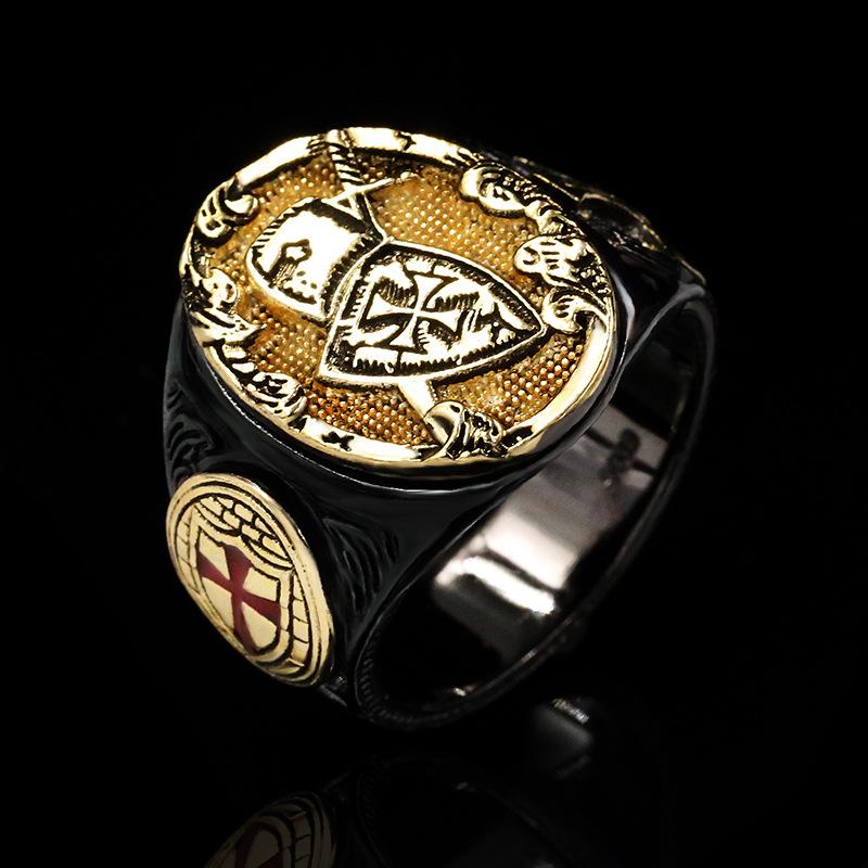 Изображение товара: Уникальный дизайн мужское винтажное роскошное черное Золотое кольцо с крестом в стиле панк рок-кольца государственные мужские ювелирные изделия