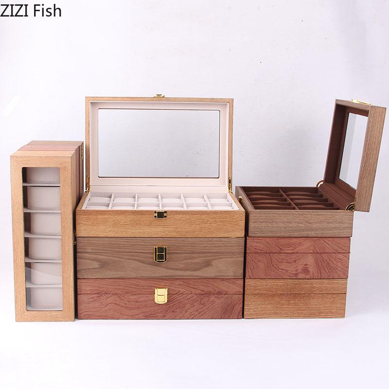 Изображение товара: Современная деревянная витрина для часов, органайзер для ювелирных изделий, изысканная коллекция часов с текстурой древесины, деревянная корзина для хранения, упаковка для подарка