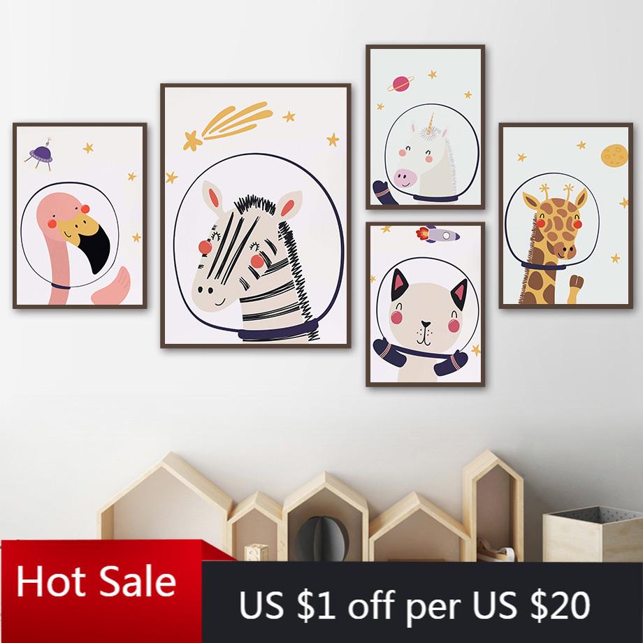 Изображение товара: Настенные картины на холсте с изображением зебры единорога жирафа кота фламинго, скандинавские постеры и принты для украшения детской комнаты