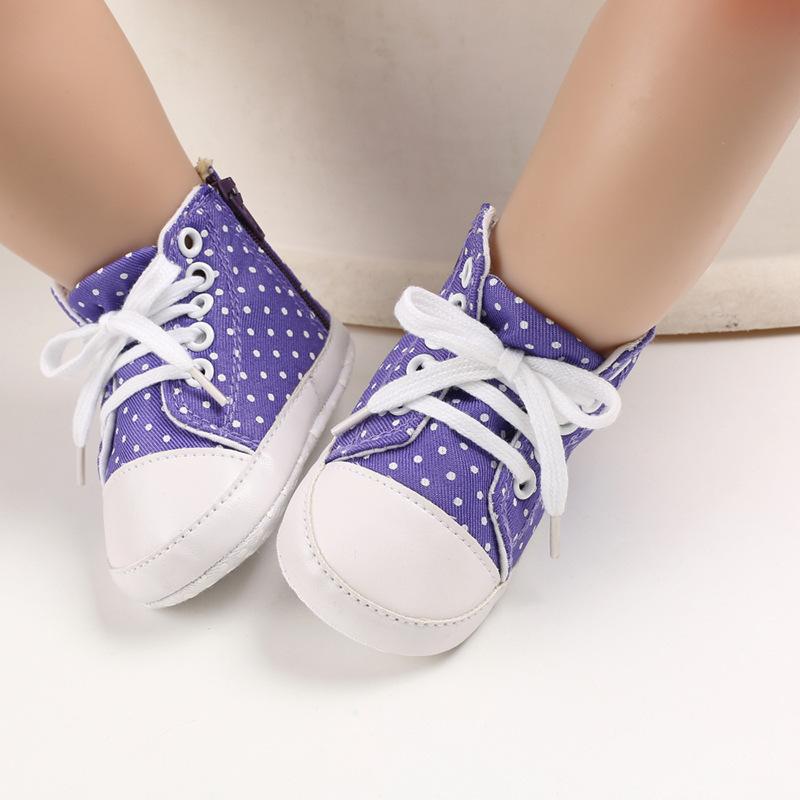 Изображение товара: Классические повседневные парусиновые детские ботинки в горошек для 0-18 м, спортивные кроссовки для новорожденных, обувь для первых шагов, детские ботинки, детские мокасины