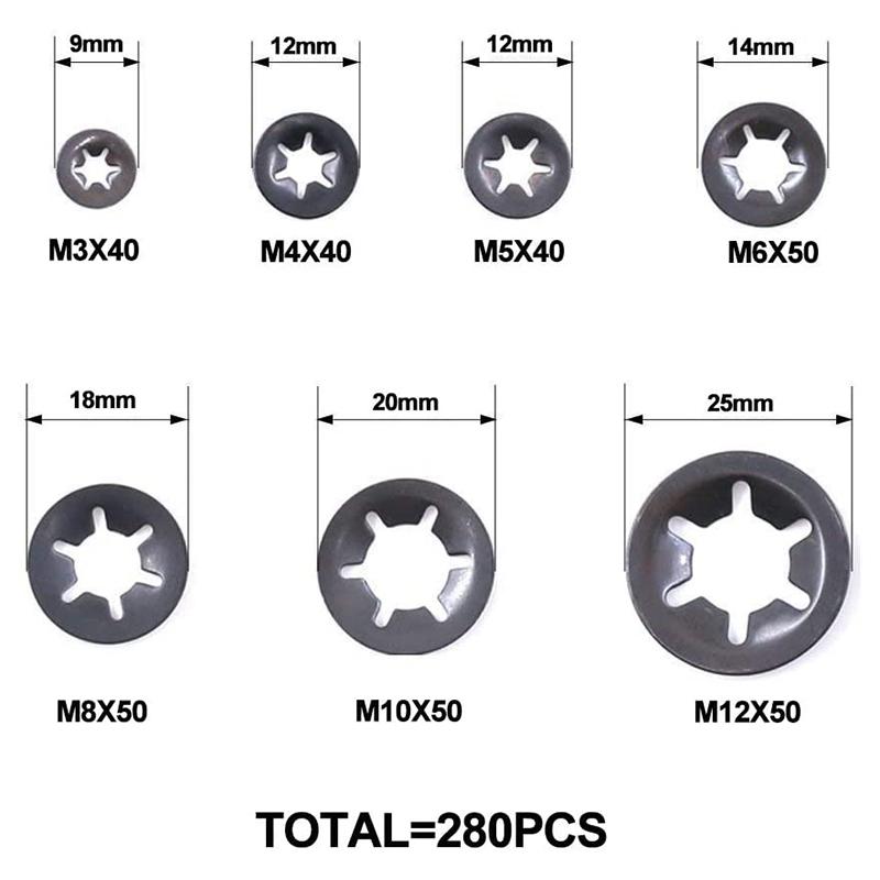 Изображение товара: Топ 280 шт Starlock шайбы внутренние зубные шайбы быстрая скорость Блокировка шайбы нажимной на скорости зажимы крепеж ассортимент инструментов