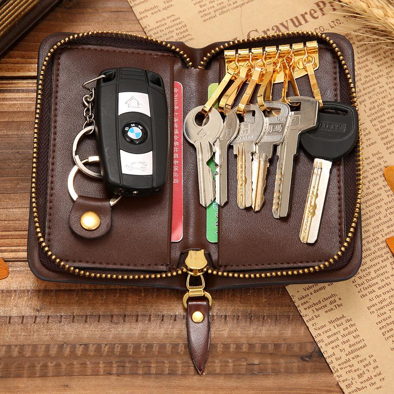 Изображение товара: Кожаный чехол для ключей, кошелек для ключей для мужчин и женщин, кошелек для монет, многофункциональная модная ключница, Органайзер