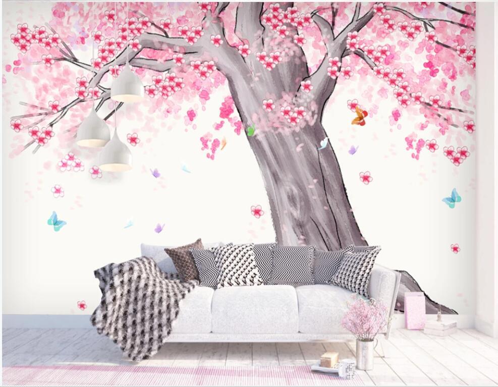 Изображение товара: Настенные фотообои на заказ, современные 3D-обои с акварелью, цветами, вишневым деревом, пейзажем, комнатами, в рулонах