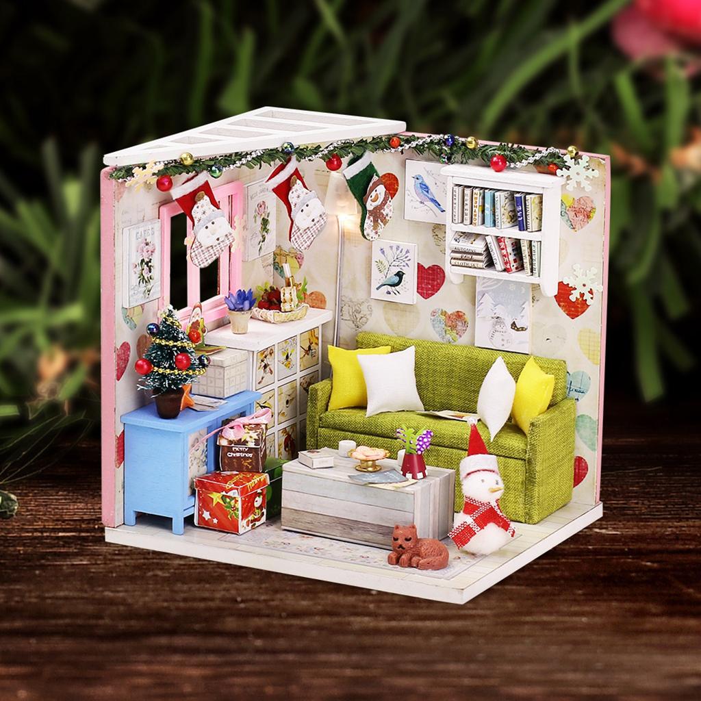 Изображение товара: DIY кукольный домик деревянные кукольные домики Миниатюрный Кукольный домик с мебелью и аксессуарами комплект с светодиодный и пыленепроницаемый набор 1/24 весы