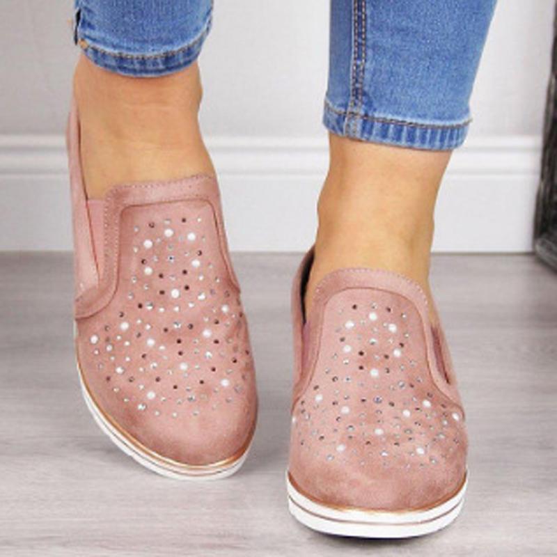 Изображение товара: Woman spring autumn loafer light weight platform casual shoes Rhinestone Shining women shoes silver color