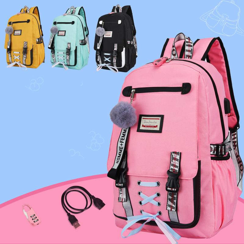 Изображение товара: Модный Спортивный Повседневный Рюкзак для девочек-подростков, Женский дорожный ранец с USB-зарядкой и защитой от кражи, женская сумка-тоут для ноутбука и компьютера
