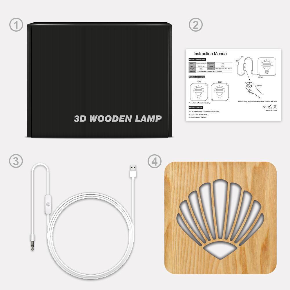 Изображение товара: Творческий корпус Shpe деревянная полая резьба 3D ночсветильник s Led Usb настольная лампа для дома спальни прикроватная лампа теплый белый светильник