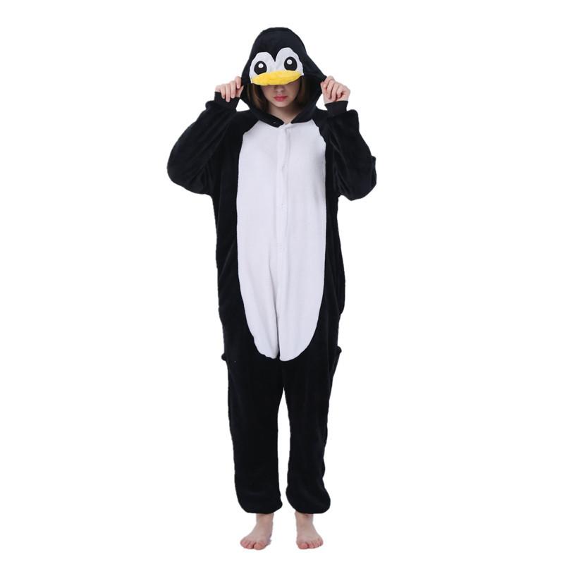 Изображение товара: 2019 зимние женские кигуруми, пижамные комплекты пижамы в виде пингвина, милая Фланелевая пижама в виде животных, ночная рубашка, теплая Пижама с капюшоном, костюм