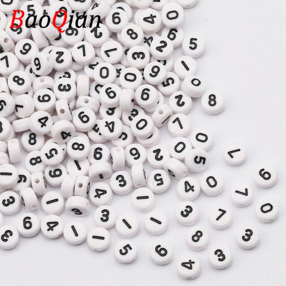 Изображение товара: Белые акриловые бусины с буквенным номером круглые плоские бусины 4x7 мм для изготовления ювелирных изделий браслет ожерелье аксессуары 100-500 шт