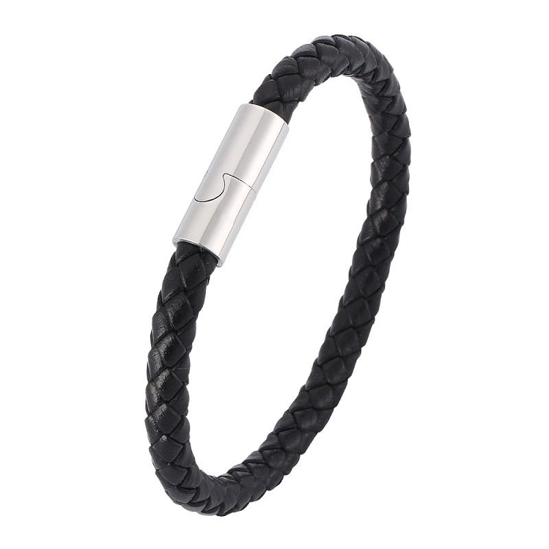 Изображение товара: Новый простой 6 мм черный/коричневый кожаный плетеный браслет для мужчин и женщин модные ювелирные изделия индивидуальная Магнитная застежка на запястье подарки PD0409