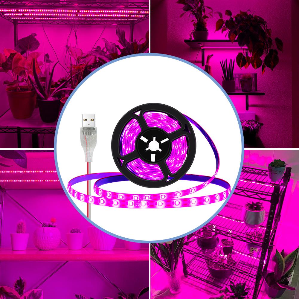 Изображение товара: Светодиодная Водонепроницаемая фитолампа для выращивания растений, USB-разъем, Светодиодная лента полного спектра для выращивания семян, лампада для выращивания растений, Светодиодная лента освещение для растений s, 1, 2, 3 м