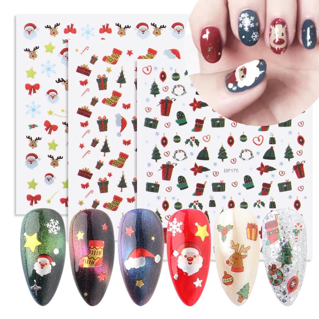 Изображение товара: Переводные наклейки для ногтей, 8/10 листов, самоклеящиеся наклейки с Санта Клаусом, рождественской елкой, 3D наклейки для ногтей