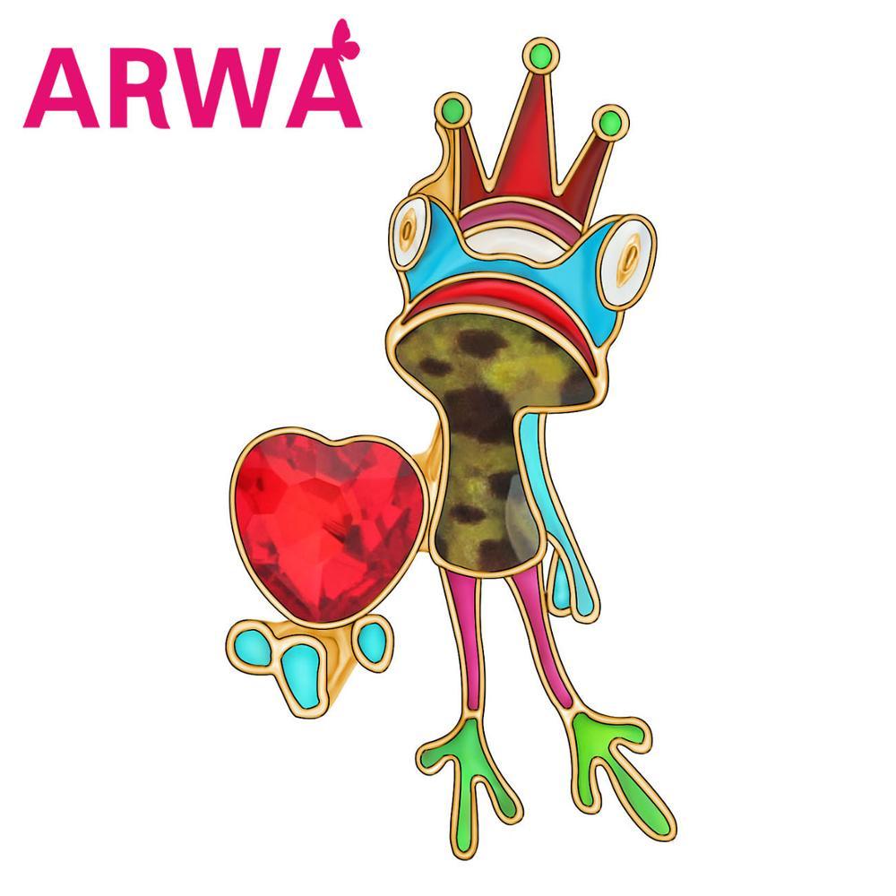 Изображение товара: ARWA эмалированный сплав Стразы Сердце Корона броши лягушка Милая одежда животные ювелирные изделия для женщин милый забавный свадебный подарок аксессуар