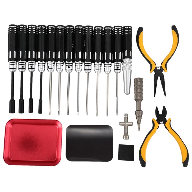 Изображение товара: 1 Set 18 in 1 RC Tools Kits Screwdriver Pliers Hex Sleeve Socket Repair Box Set for Repairing RC Airplanes, Car Model Toys