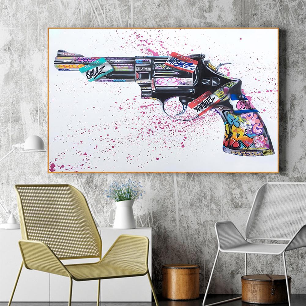 Изображение товара: Граффити художественные плакаты и принты на стене холст картины Уличный настенный художественный пистолет изображение граффити для Гостиная домашний декор