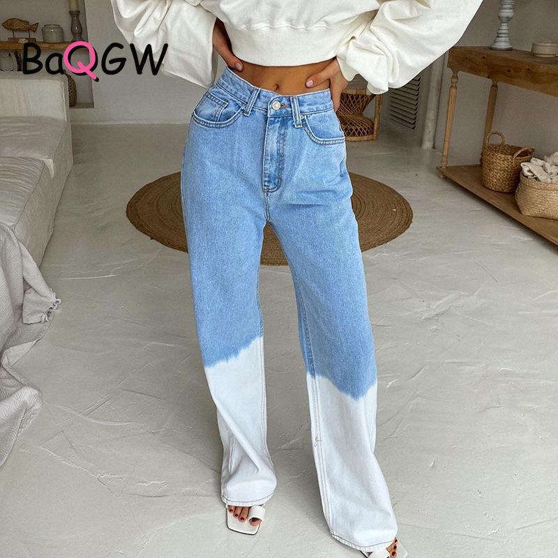 Изображение товара: Новые модные женские джинсы BaQGW в стиле Tie Dye, джинсовые брюки в уличном стиле, женские прямые синие джинсы
