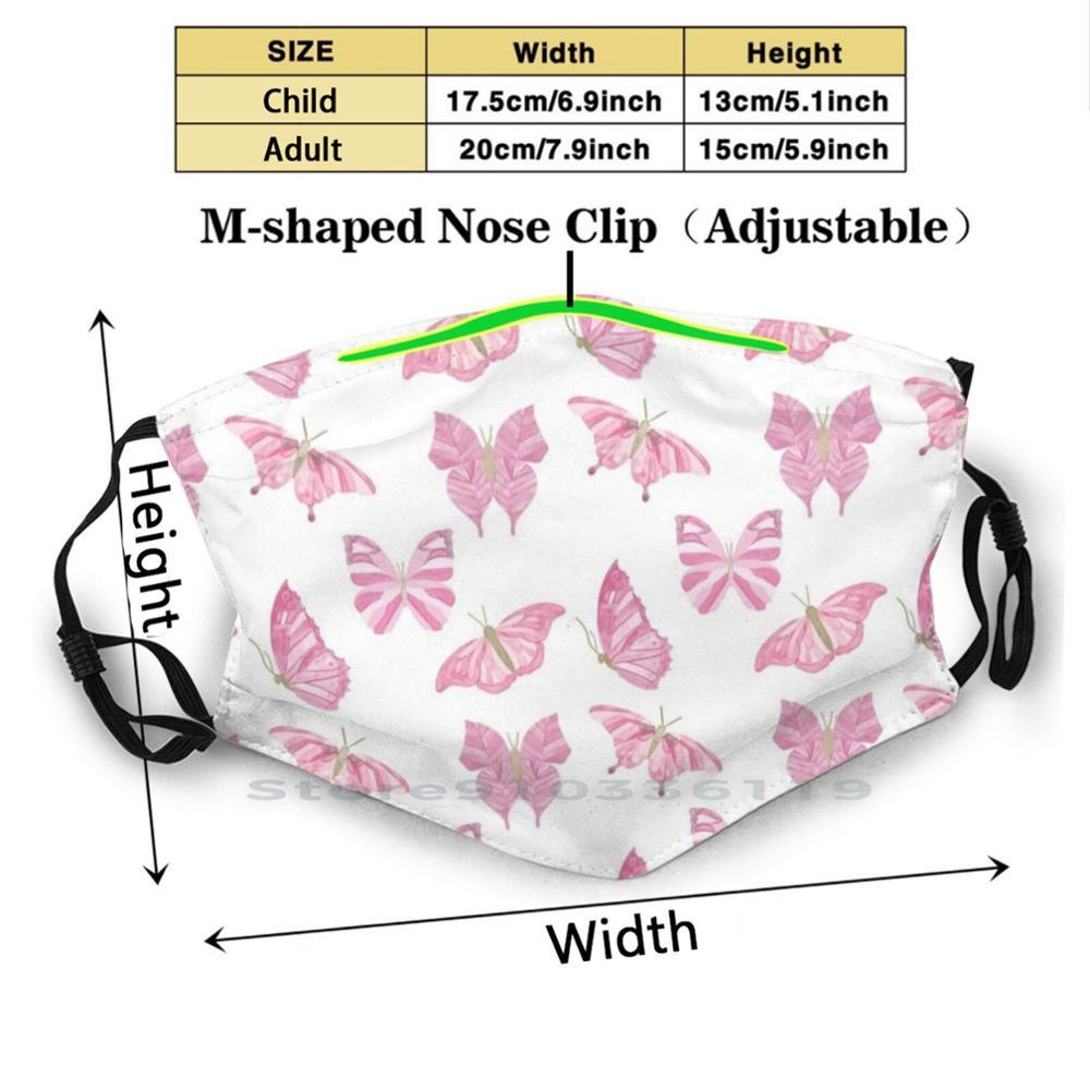 Изображение товара: Симпатичные акварельные бабочки принт многоразовый фильтр Pm2.5 DIY маска для рта детские розовые бабочки