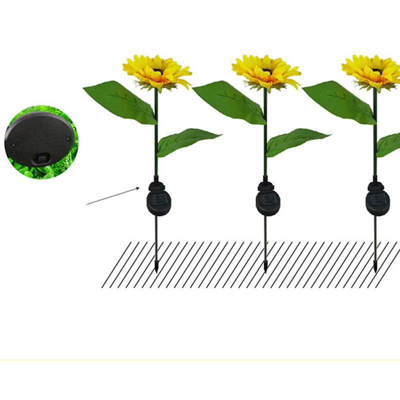 Изображение товара: Уличная стойка в форме подсолнуха на солнечной батарее, IP65, водонепроницаемое желтое освещение для сада, патио, газона, двора, дорожки, свадьбы