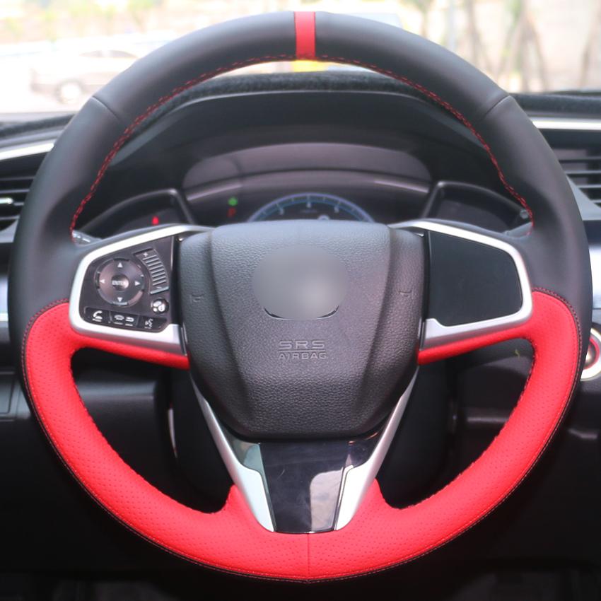Изображение товара: Сшитый вручную черный замшевый красный кожаный чехол рулевого колеса автомобиля для Honda Civic 10 2016-2019 CRV CR-V 2017-2019 ясность
