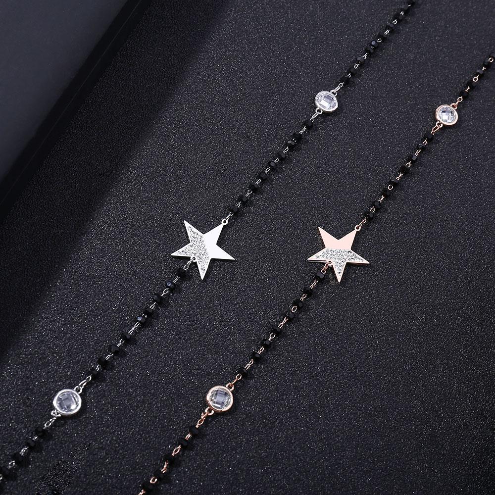 Изображение товара: Ожерелье из нержавеющей стали с маленькими лунами и звездами, черная Цепочка с кристаллами, классическое ожерелье с подвеской из бисера для женщин