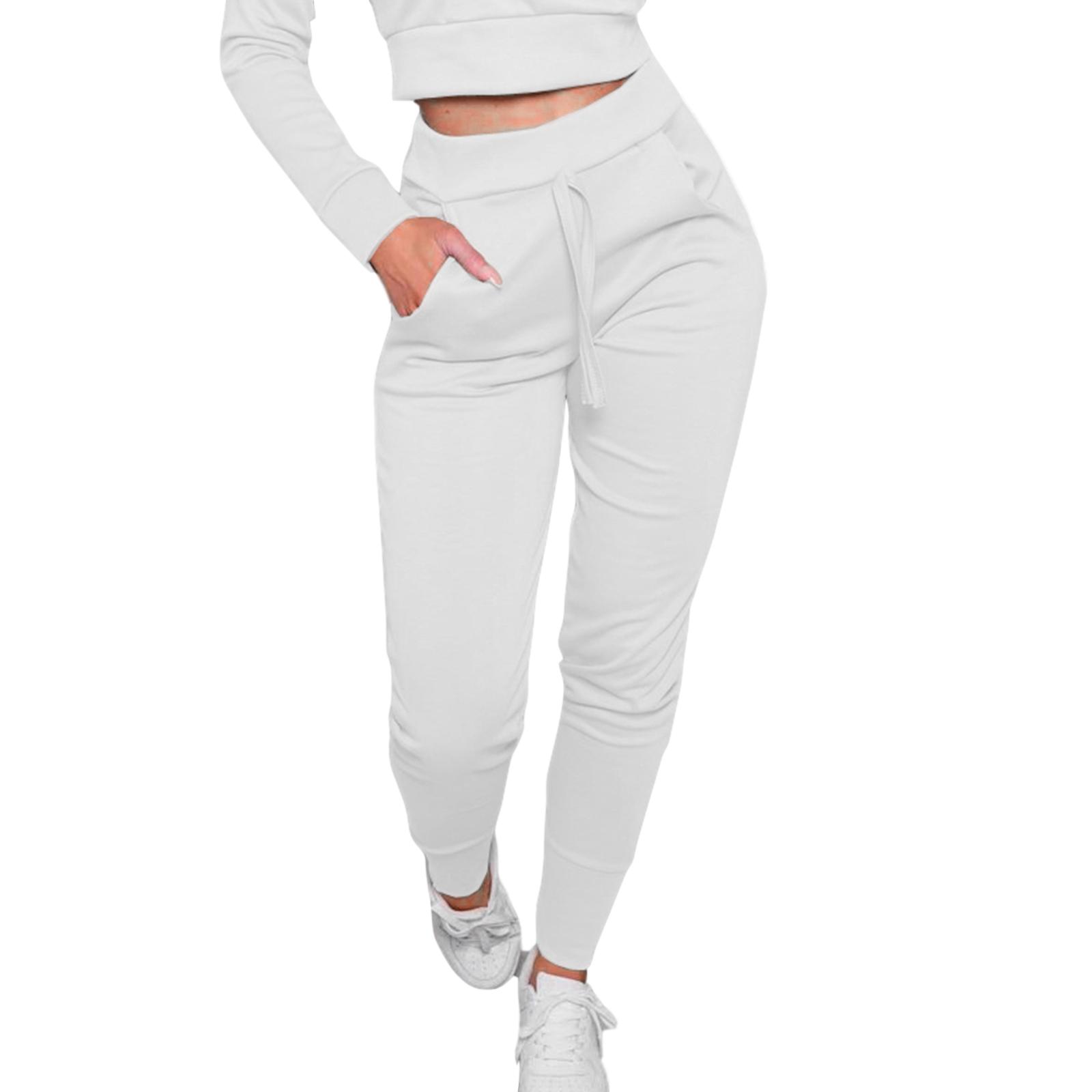 Изображение товара: Женские повседневные однотонные спортивные брюки с высокой эластичной талией, узкие брюки с манжетами на лодыжке, узкие брюки с карманом