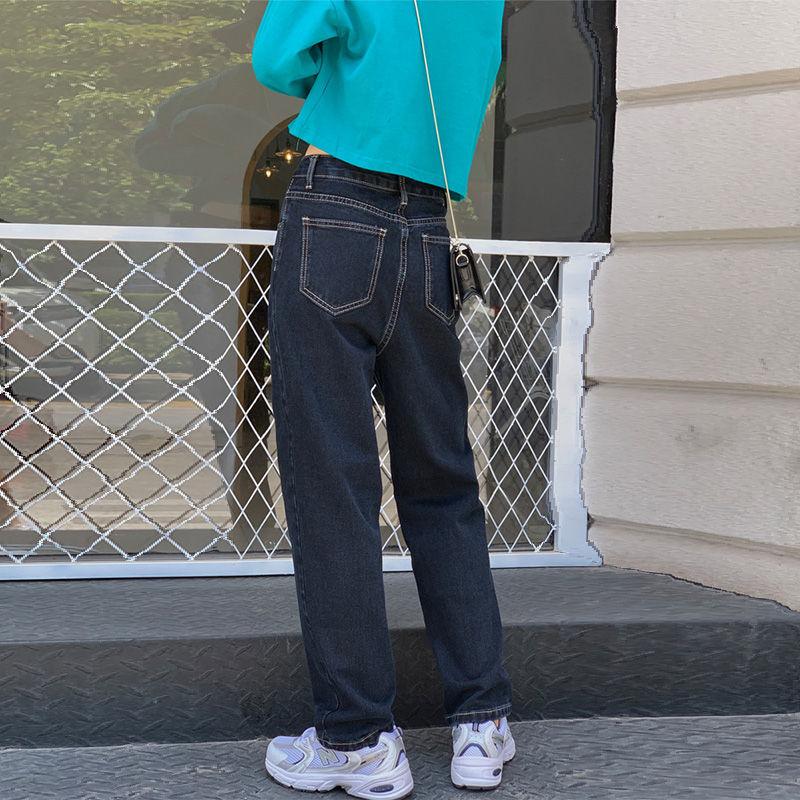 Изображение товара: Джинсы женские с завышенной талией, МОМ джинсы, винтажная одежда серого цвета, широкие брюки, прямые потертые джинсы с широкими штанинами