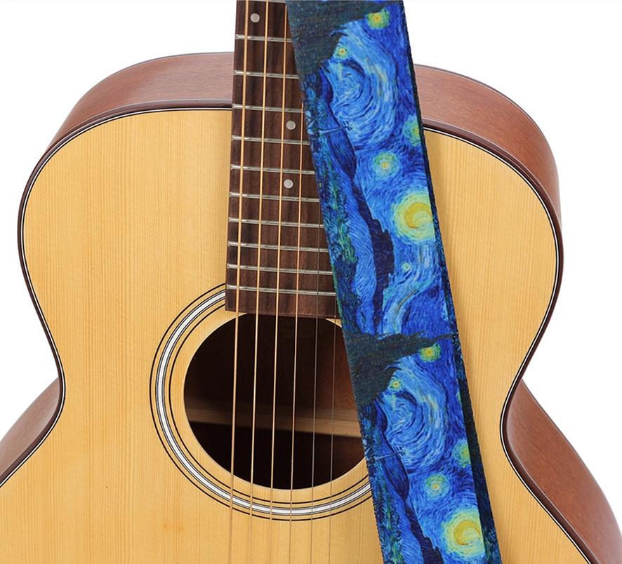 Изображение товара: Гитарный ремень, широкая утолщенная Акустическая гитара, аксессуары для укулеле, бас, голубая Звездная ночь