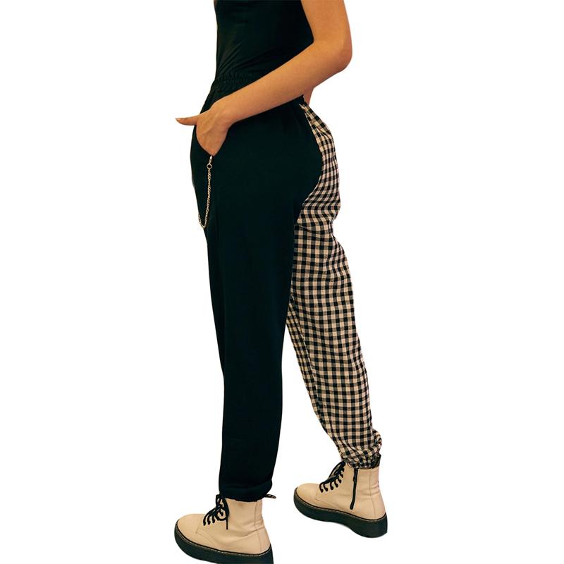 Изображение товара: Женские брюки для бега с высокой талией, брюки в клетку в стиле пэчворк, повседневные свободные спортивные штаны, спортивная одежда для бега, велосипеда, шлейфа, одежда для йоги