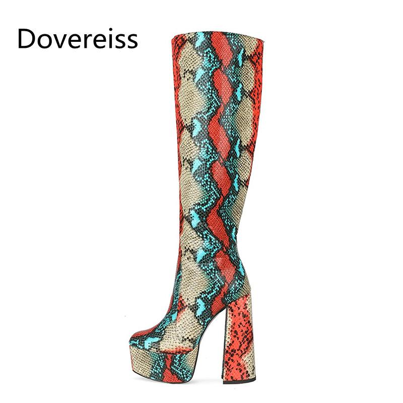 Изображение товара: Dovereiss/Модная женская обувь; Зимние женские сапоги с острым носком на блочном каблуке; Водонепроницаемые сапоги на молнии; Сапоги до колена в сдержанном стиле для взрослых; 45