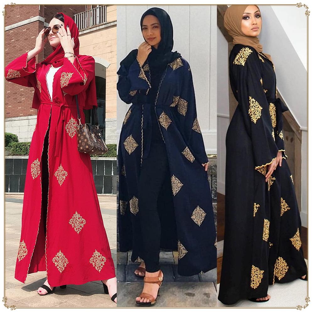 Изображение товара: Арабское свободное платье Дубай, мусульманский хиджаб, женское кимоно на шнуровке, кафтан, абайя, Исламская одежда, кафтан, мусульманский удлиненный халат
