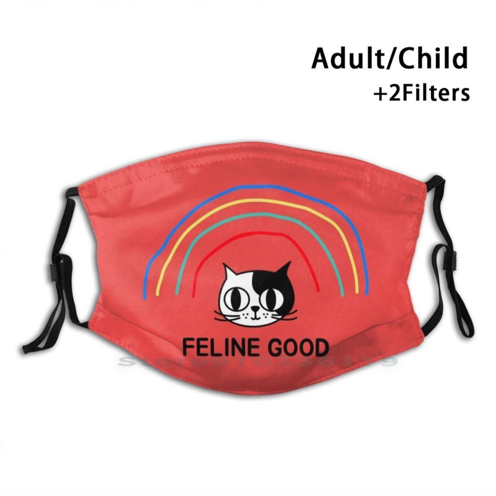 Изображение товара: Детский дизайн с кошкой на радугу рисунок для взрослых и детей моющиеся смешное лицо маска с фильтром с изображением 