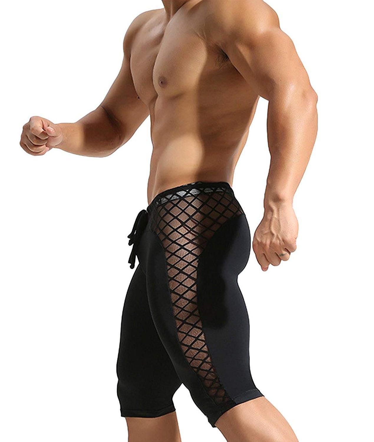 Изображение товара: Мужские шорты для йоги, Мягкие сетчатые компрессионные обтягивающие шорты для занятий йогой