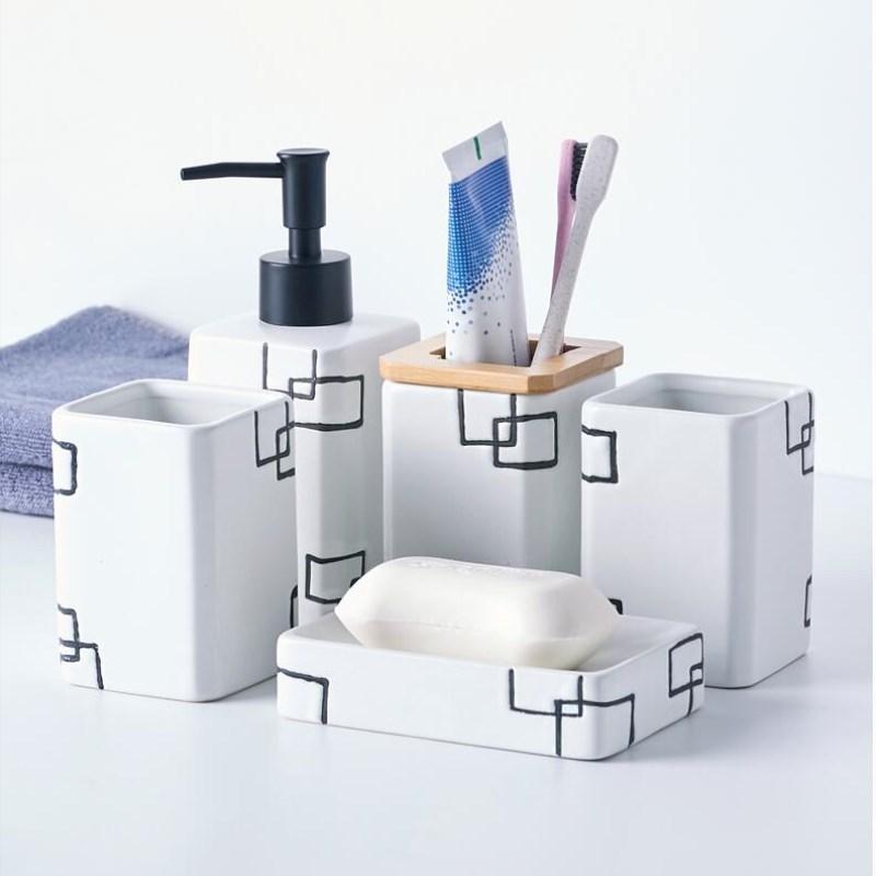 Изображение товара: Набор санитарной посуды для ванной комнаты, керамический набор для мытья, держатель для зубной щетки, чашка для мытья, диспенсер для мыла, держатель для зубных щеток, бытовые предметы