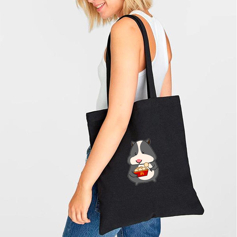 Изображение товара: Холщовая женская сумка для покупок, экологически чистая Повседневная Складная сумка на плечо с мультяшным принтом для покупки продуктов, эко-сумка-тоут, многоразовые мешки для продуктов
