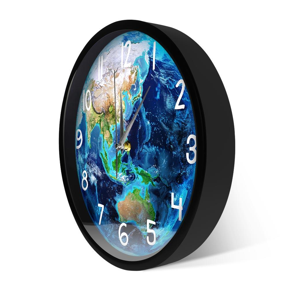 Изображение товара: Современные настенные часы Planet Earth, Светодиодный светящийся звук, активированный Ночной светильник с голосовым управлением, металлическая рамка, бесшумные кварцевые часы