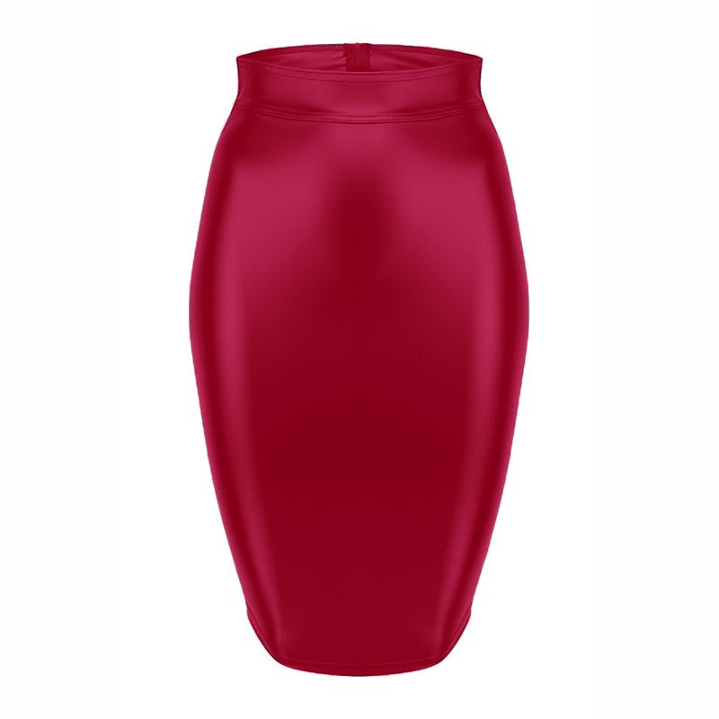 Изображение товара: Юбка-карандаш Женская средней длины, облегающая черная юбка из искусственной кожи, с завязкой, до колен, красная коричневая