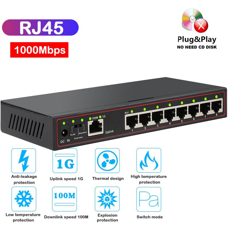 Изображение товара: 8-Порты и разъёмы 100/1000 м гигабитный коммутатор RJ45 Настольный VLAN сетевой коммутатор Gigabit Ethernet быстро 1G мини коммутатор gigabit ethernet-коммутатор продлить моноканальный центр