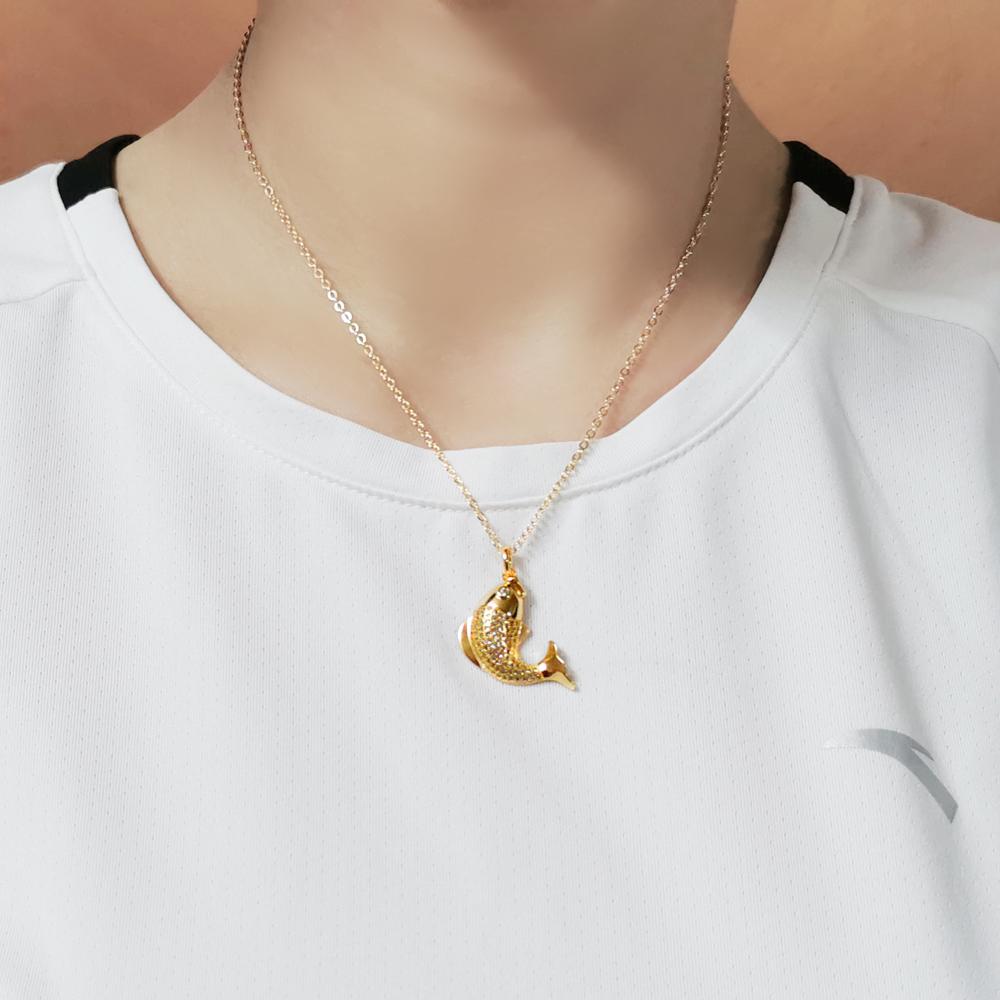 Изображение товара: Ожерелье женское из серебра 925 пробы, с эмалью, в виде золотой рыбки