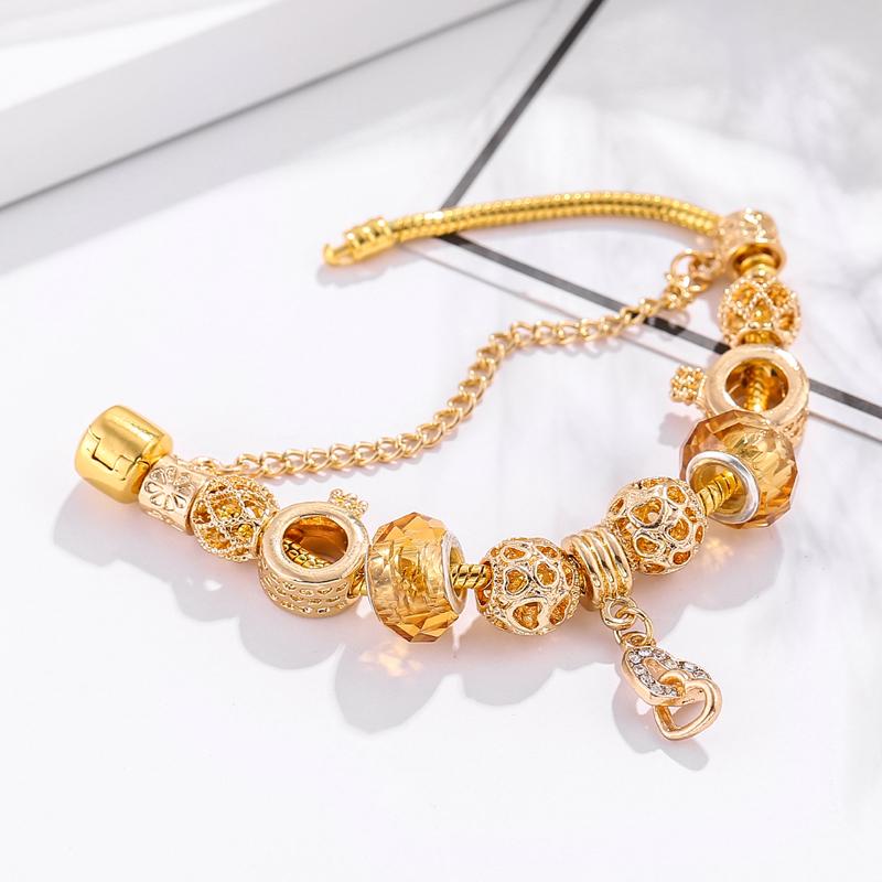Изображение товара: Boosbiy Модная Золотая цветная змеиная цепь, очаровательные браслеты с кристаллами, двойной кулон в виде сердца, изысканные браслеты, ювелирные изделия дружбы