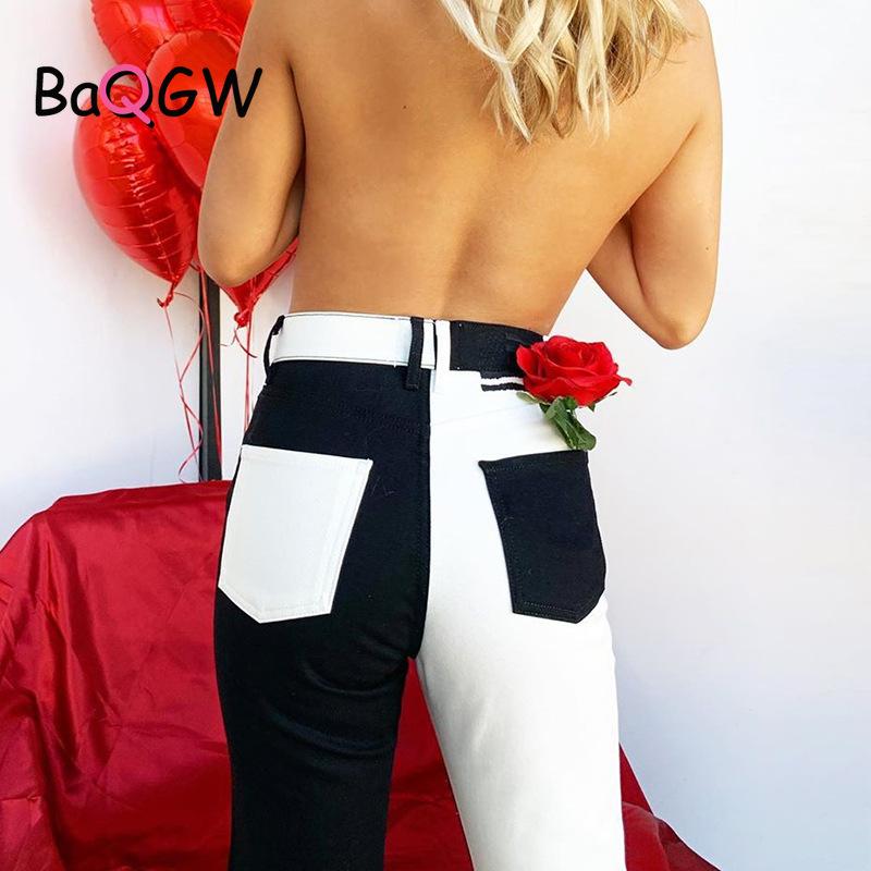 Изображение товара: BaQGW Black White Sportpants Autum Streetwear Contrast Color Denim Cargo Pants for Women Loose Hight Waist Jeans Jogging Trouser
