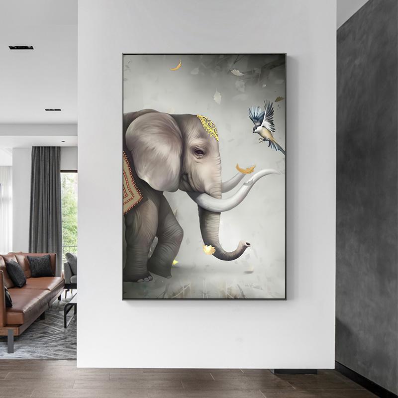 Изображение товара: Постеры в скандинавском стиле с изображением слона и птицы и животных, домашний декор для гостиной, настенные картины на холсте (без рамки)