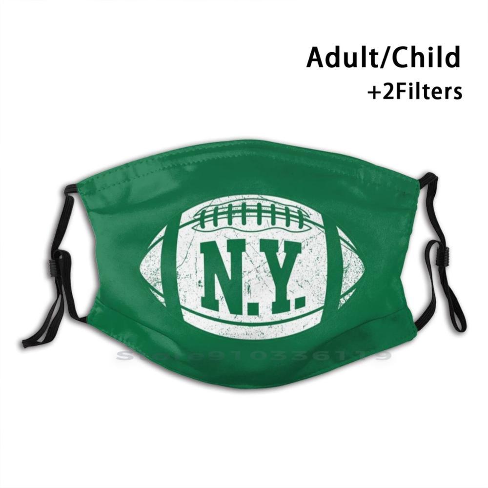 Изображение товара: Nyj Ретро Футбол-зеленый принт многоразовая маска Pm2.5 фильтр маска для лица дети Nyj Leveon Bell Sam Darnold футбол Винтаж Ретро