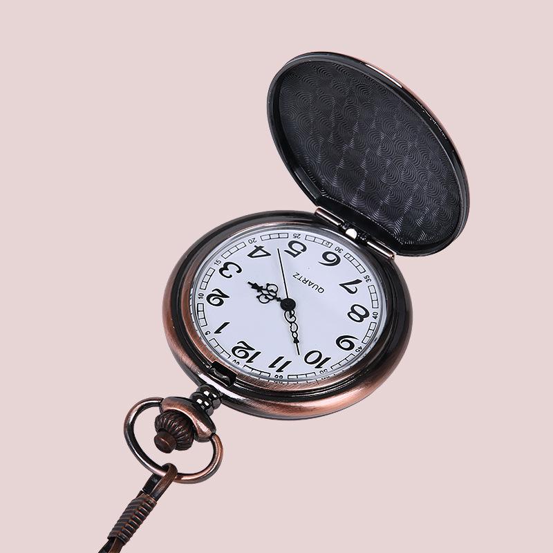 Изображение товара: 9047 карманные часы с ожерельем карманные гладкие и Яркие модные ретро двухсторонние карманные часы серебряные часы два цвета на выбор