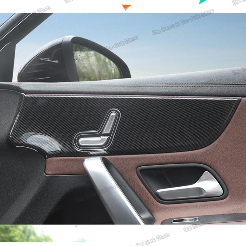 Изображение товара: Автомобильная интерьерная Дверная панель из углеродного волокна Lsrtw2017, ручка, отделка для Mercedes Benz A Class A200 A180 2019 2020 W177, аксессуары для автомобиля