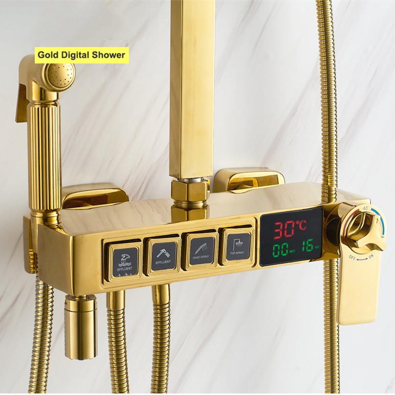 Изображение товара: Набор для душа для ванной комнаты SDSN Термостатический смеситель для душа набор 12 дюймов насадка для душа с дождевой насадкой золотой кран для ванной цифровой набор для душа