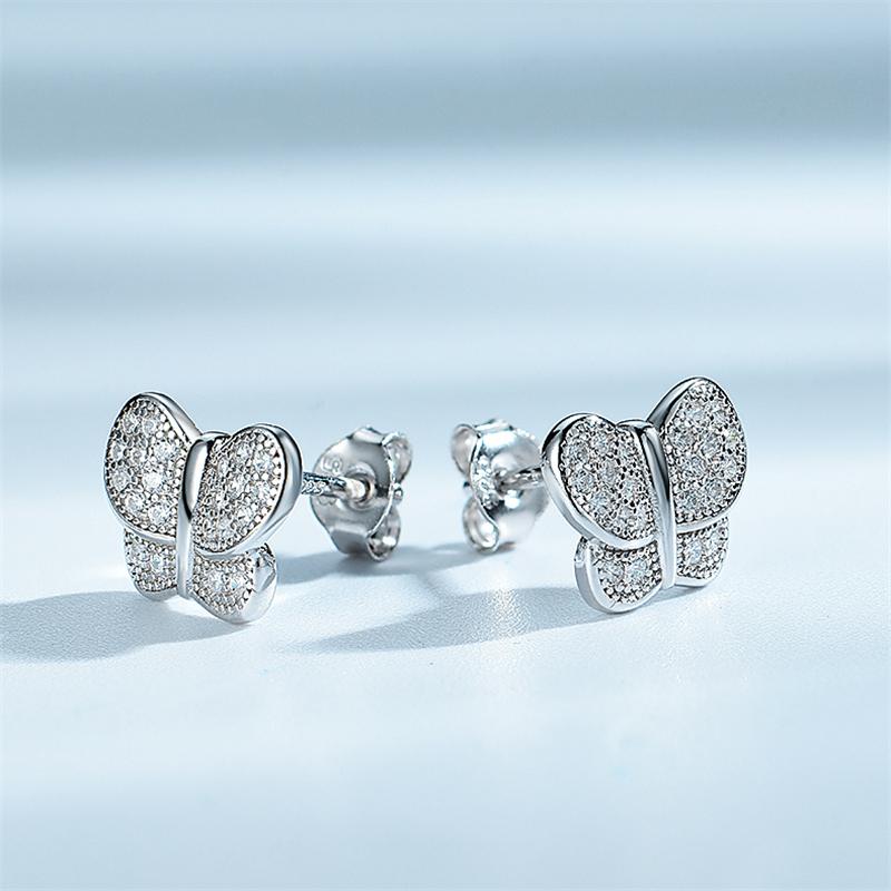 Изображение товара: Женские серьги-гвоздики DY из стерлингового серебра 925 пробы с кубическим цирконием и бабочкой, модные ювелирные украшения