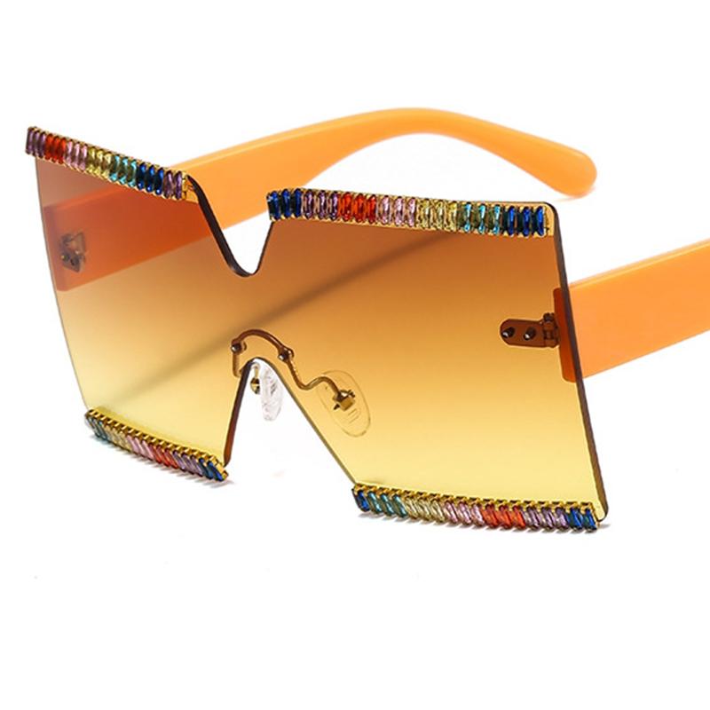 Изображение товара: Женские очки большого размера, модные брендовые дизайнерские квадратные градиентные солнцезащитные очки, женские очки без оправы с желтыми оттенками, очки, солнцезащитные очки